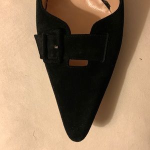 Manolo Blahnik - Black suede mules with 2 inch kitten heel and front suede strap